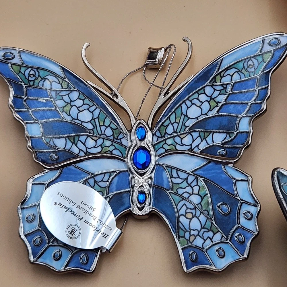 Bradford Exchange Silkin Wings Heirloom Porcelain Butterfly Ornament Set #10